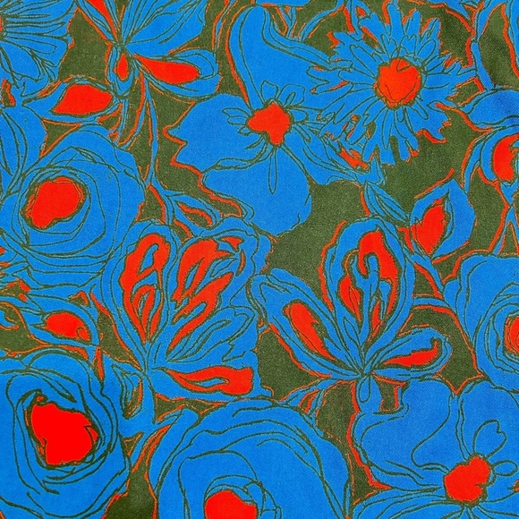 Anthropologie Blue & Red Poppy Knee-Length lined Pencil Skirt back Slit size 4 - Picture 5 of 11